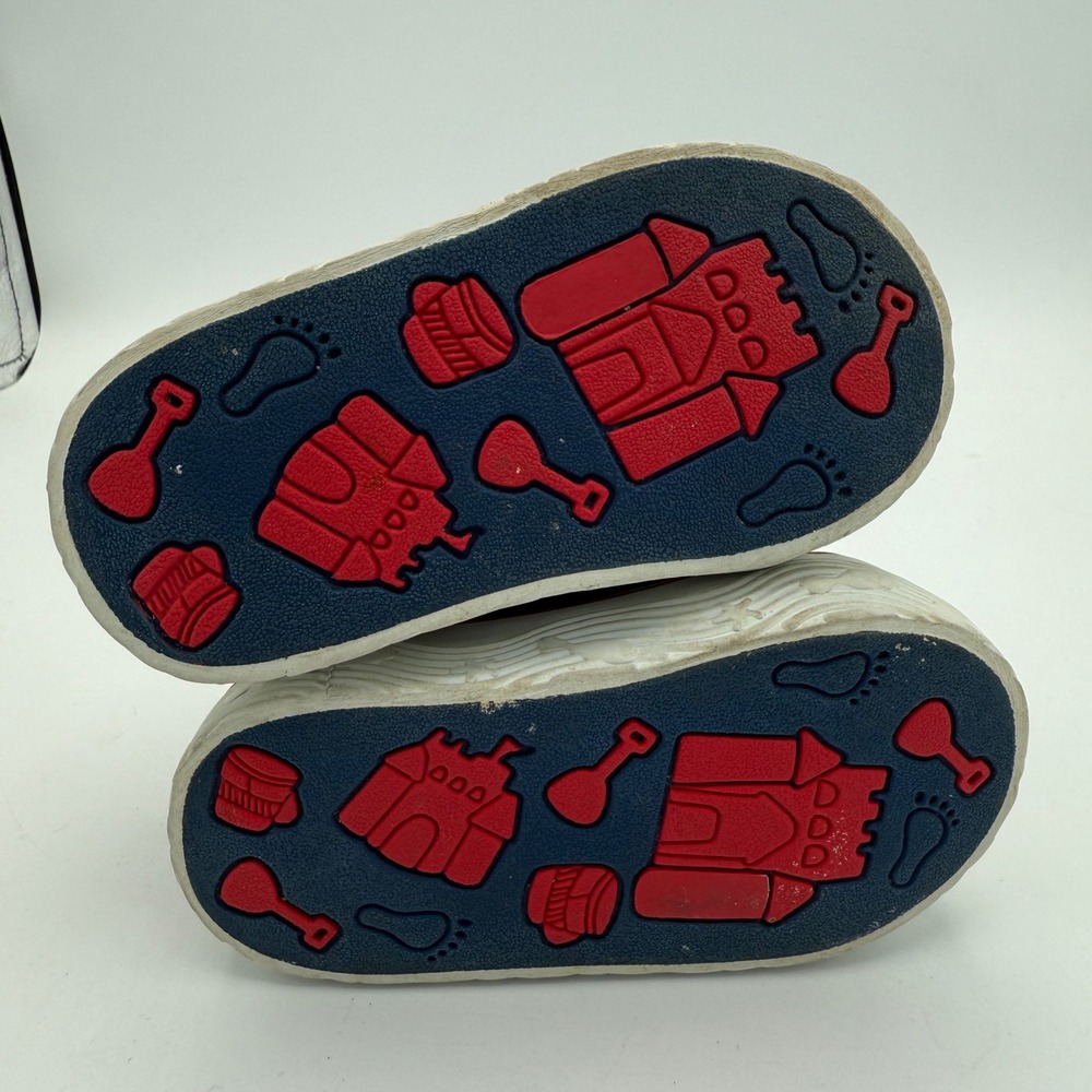 Fisher Price Toddler Sneakers Size 2 Blue Denim Red Stripe Hook Loop Shoes - Picture 5 of 8